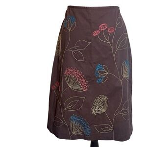 Boden Brown Multi Color Embroidered Floral A-Line Skirt Women’s 8L